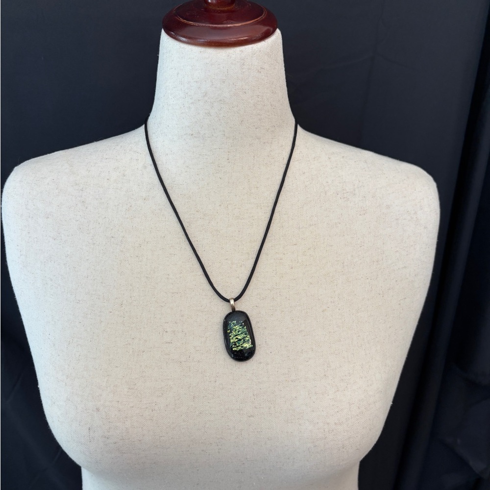 Black Pendant Necklace with Green Accents